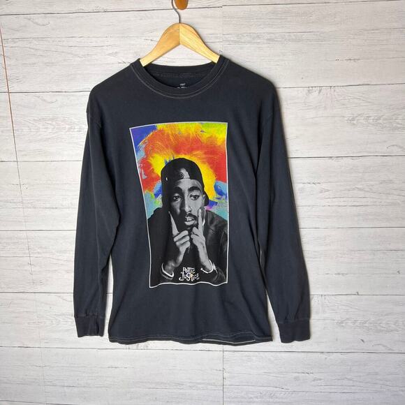 2 Pac T-Shirt Unisex Size M/M Gray Poetic Just Long Sleeve 100% Cotton - Picture 3 of 14